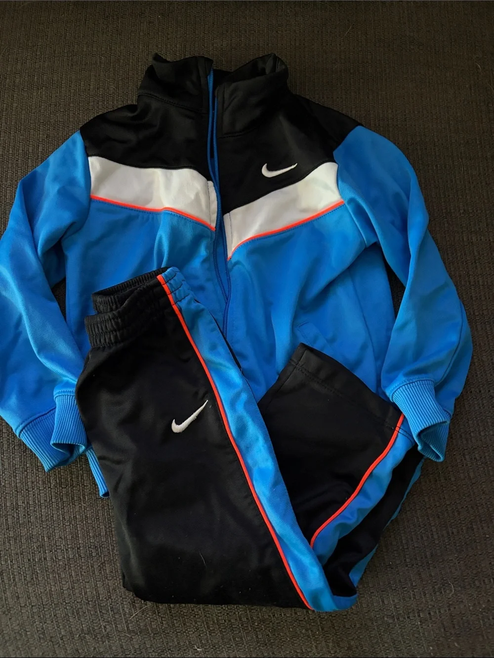 Nike Black, Blue and White Two-Piece Athletic Tracksuit with Red Trim